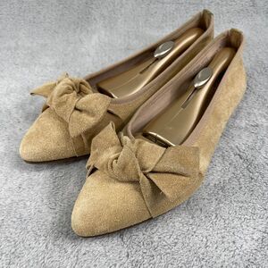 Avellini Womens Ballet Flats Sz 8.5 Brown Suede Bow Pointed Toe Slip On Shoes